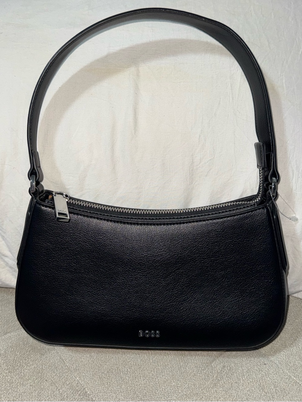Boss Black Leather Zip-Top Shoulder Bag